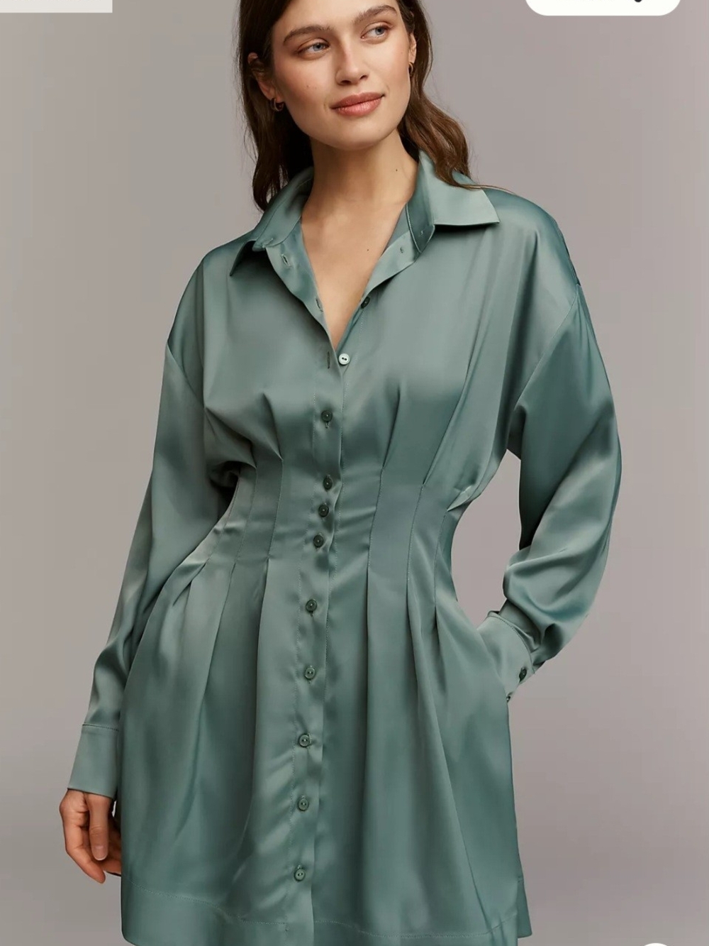 Tobie Long Sleeve Satin Mini Shirt Dress From Anthropologie 🌸 Size M